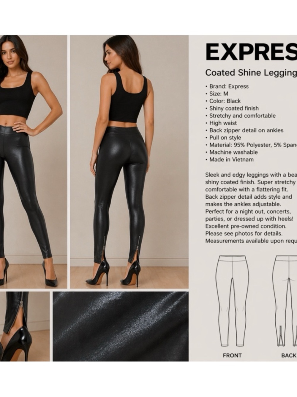 Express Black Coated Shine Leggings #49
